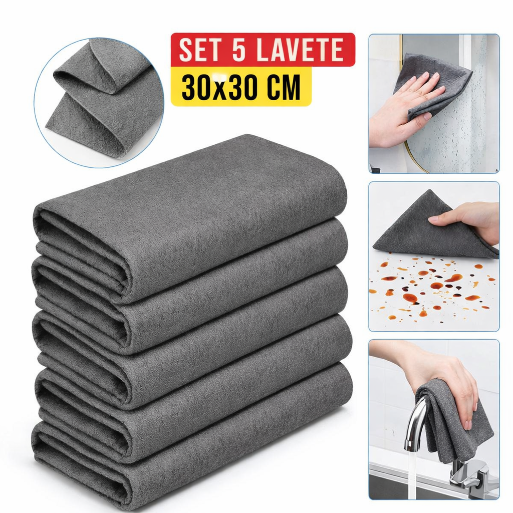 Set 5 Lavete din Microfibră – Curățare Fără Scame și Zgârieturi